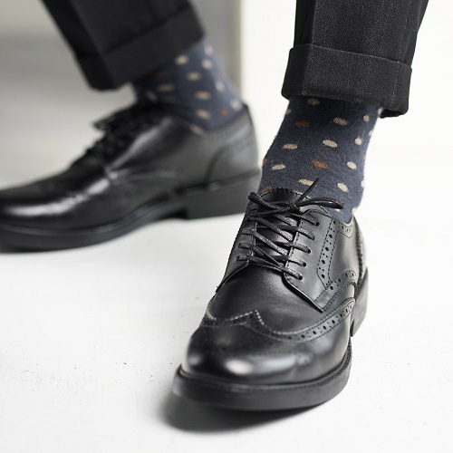 Giày tây công sở nam Derby BROGUE màu đen, giày văn phòng da bò thật TONKIN