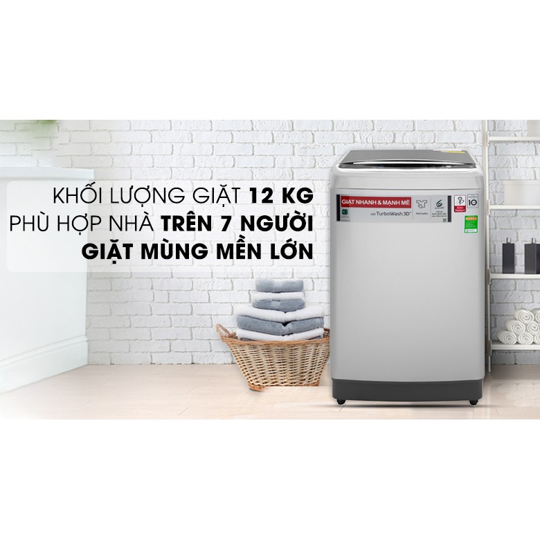 Miễn phí lắp đặt nội thành HN-Máy giặt cửa trên LG Inverter 12 kg TH2112SSAV - Hàng chính hãng xuất xứ Thái Lan