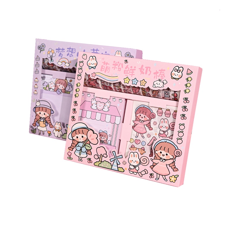 Hộp Sticker Cute 10 tờ - 10 Washi Tape - 30 Tờ Giấy Note  Sitker Trang Trí Sổ Tay  Hinh Dan Cute Hình Dán Công Chúa Giấy Nhớ