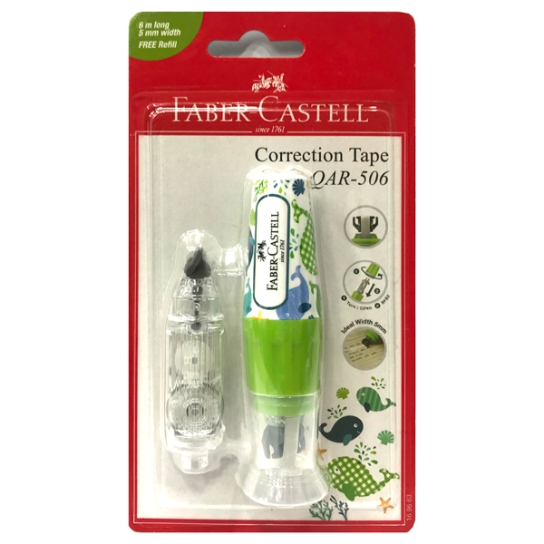 Bút Xoá Kéo Nắp Đậy QAR 506-6M - Fancy Green + 1 Refill - Faber-Castell