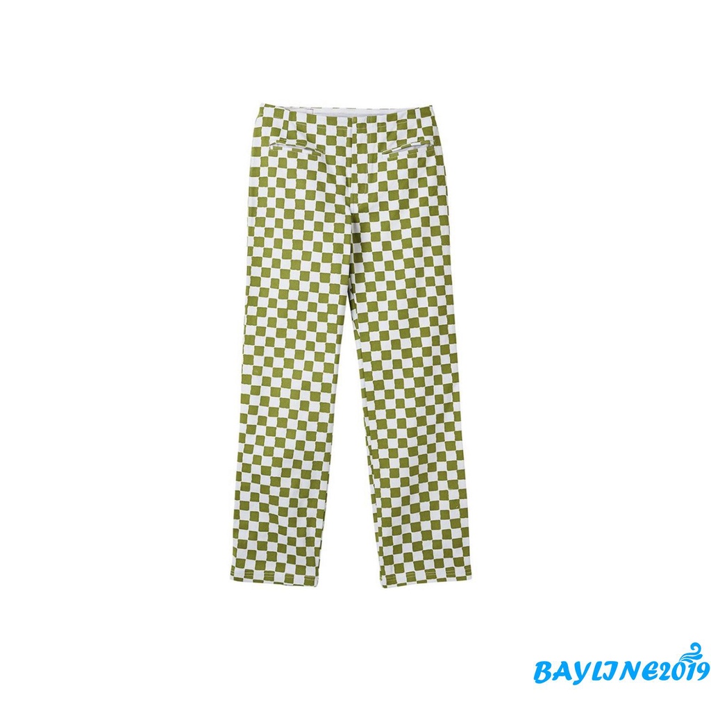 Quần Dài Nữ Ống Rộng Lưng Cao Họa Tiết Caro Thời Trang
