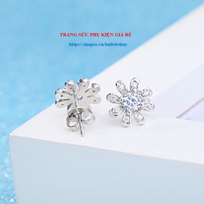 Bông tai hình hoa 8 cánh bạc Ý 925 nhỏ nhắn HT114