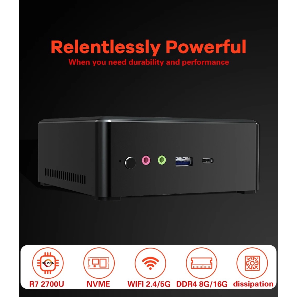 Mini PC Máy tính để bàn TBOOK MN27 AMD Ryzen7 2700U 2.4GHz đến 3.3GHz 8GB DDR4 256GB NVME SSD Radeon Vega 10 Graphics