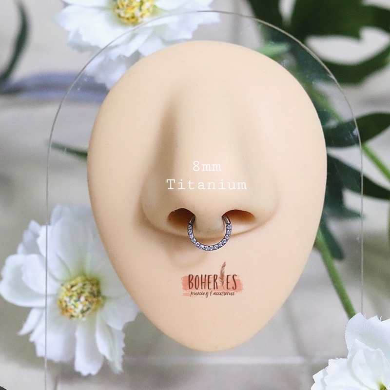 Boheries/Xỏ khuyên, khuyên tai cho Daith/Septum Bạc 925, Titanium viền đá cao cấp, không gỉ