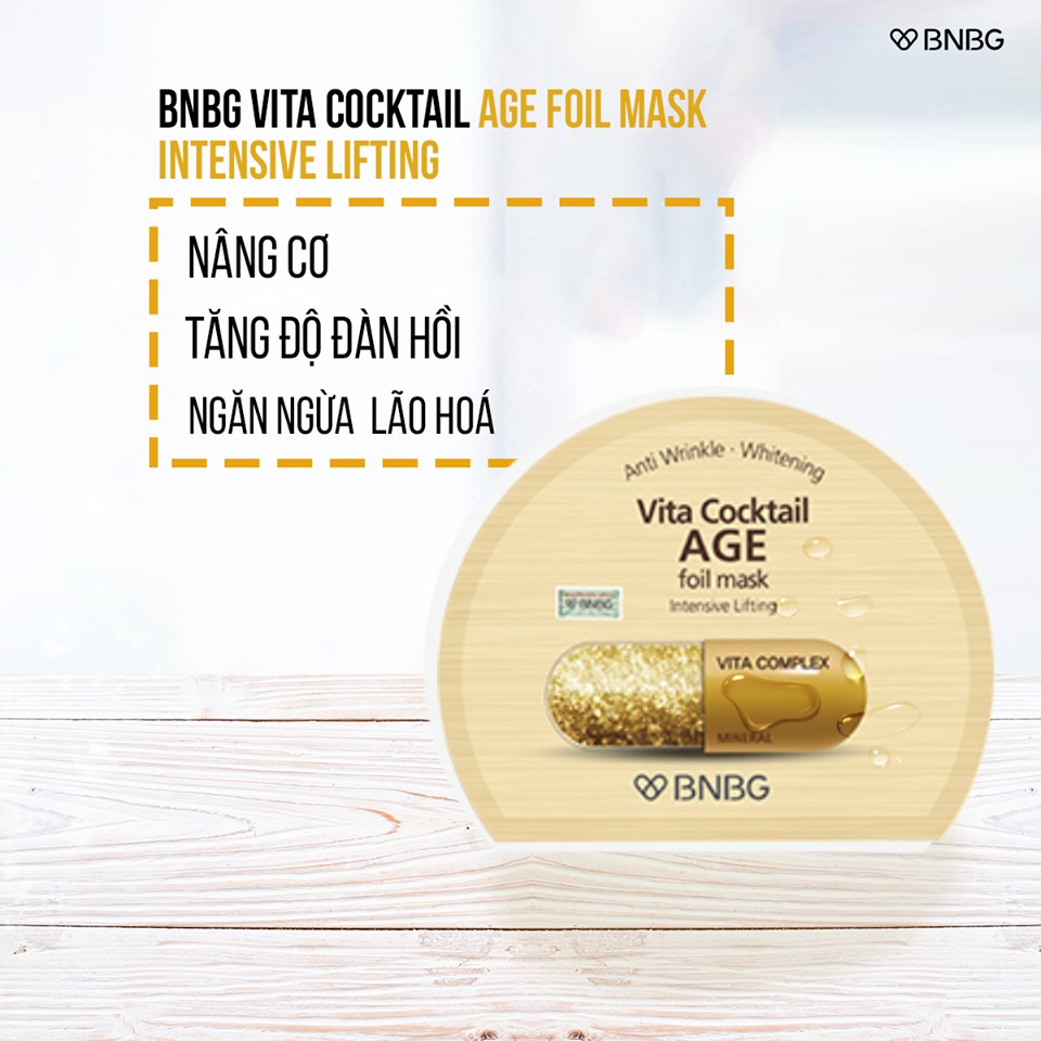 Mặt nạ dưỡng da cấp ẩm giúp nâng cơ chống lão hóa BNBG Vita Cocktail Age Foil Mask - Intensive Lifting 30ml