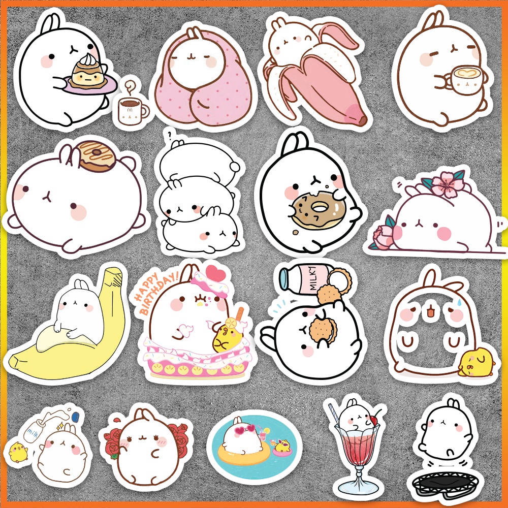 Set 50 cái Sticker Thỏ Molang chống nước, Hình dán Molang cute, Decal Molang dán vali, điện thoại, laptop