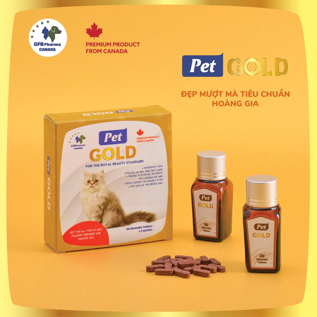 PET GOLD ( GFB PHARMA ) - DƯỠNG LÔNG, CHỐNG RỤNG LÔNG, TĂNG CƯỜNG ĐỀ KHÁNG VÀ HỆ MIỄN DỊCH