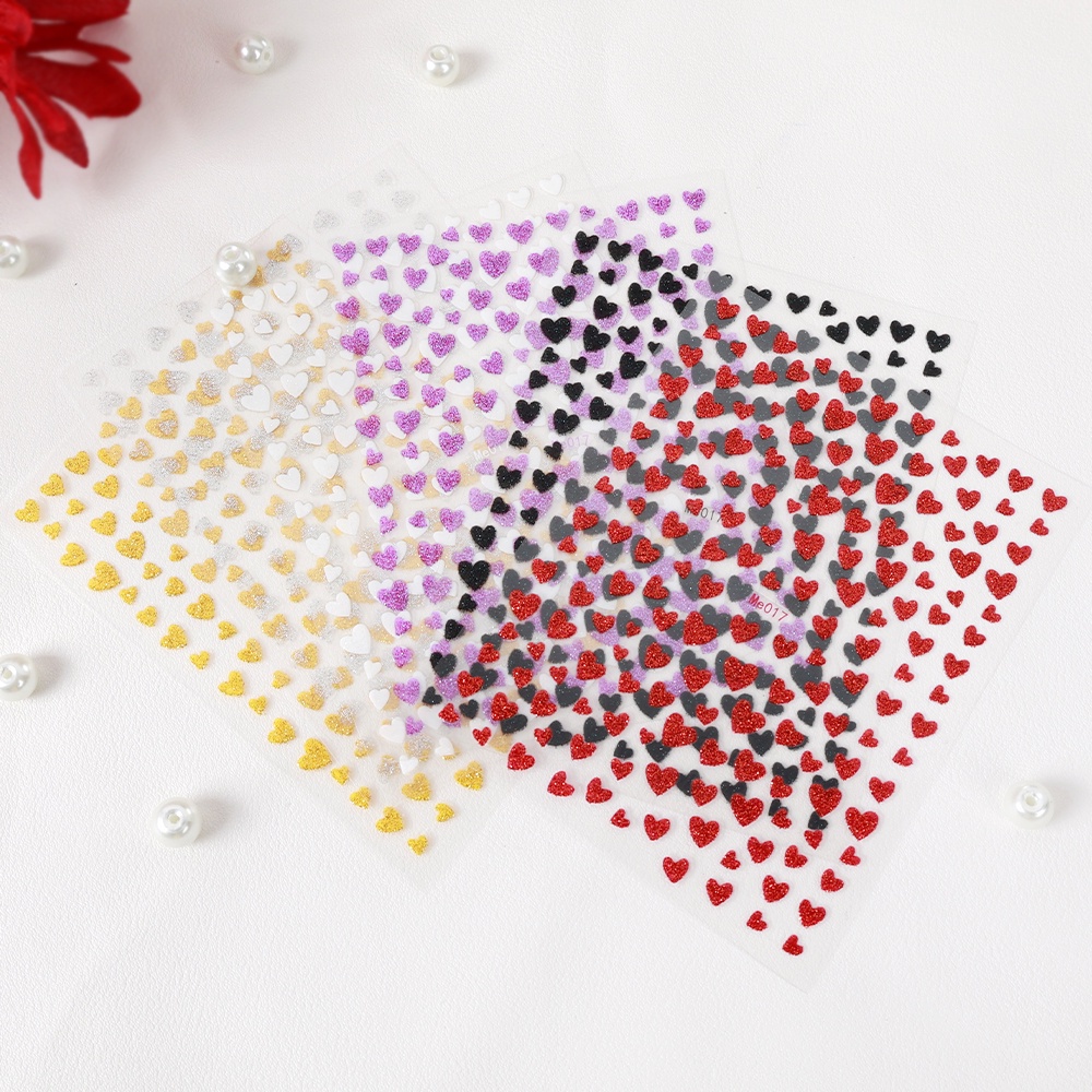 1 Tờ Miếng Dán Móng Tay 3D Lấp Lánh Trái Tim Tự Dính