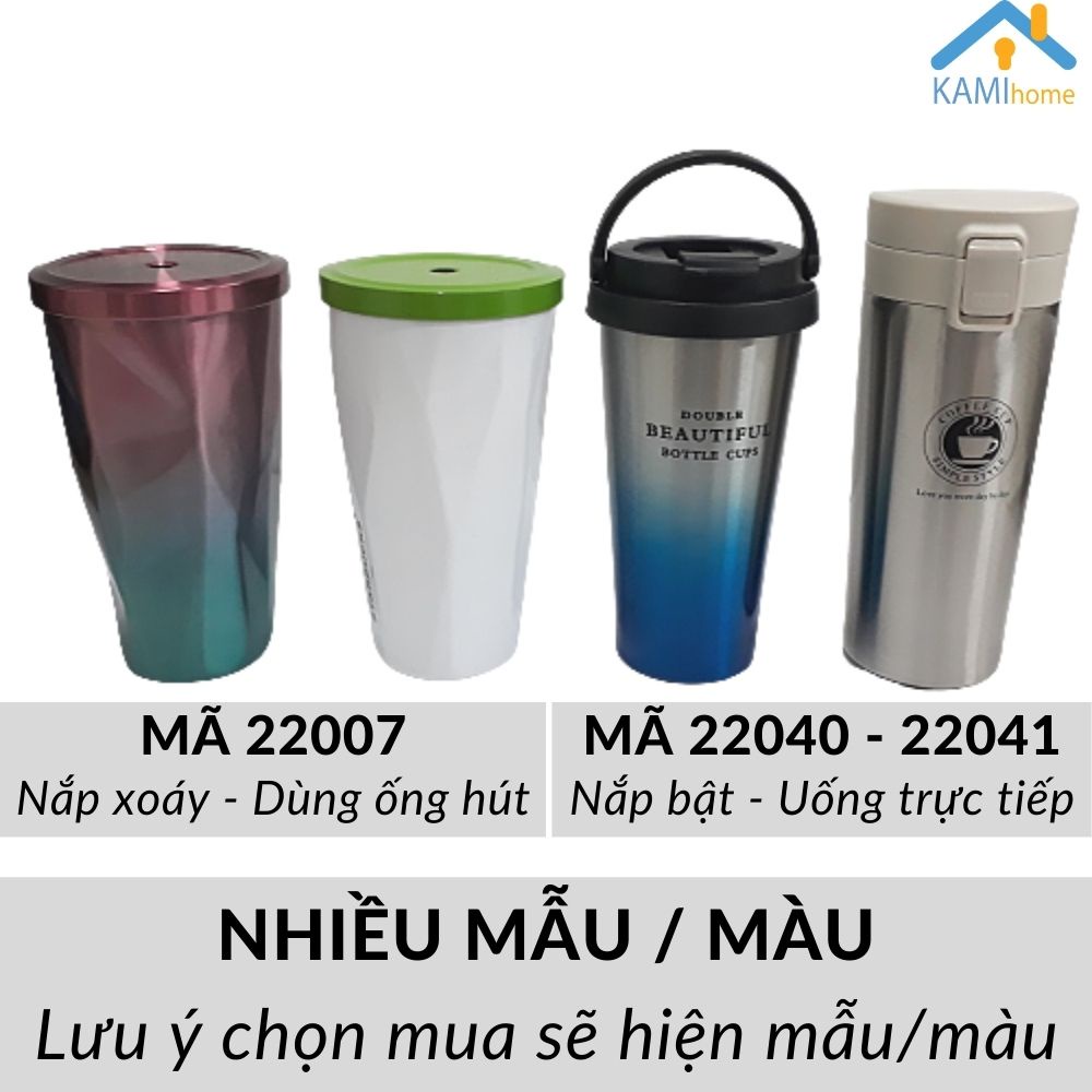 Ly nước giữ nhiệt lạnh và nóng 450ml inox cao cấp 304 bình cốc cách nhiệt Kami22007