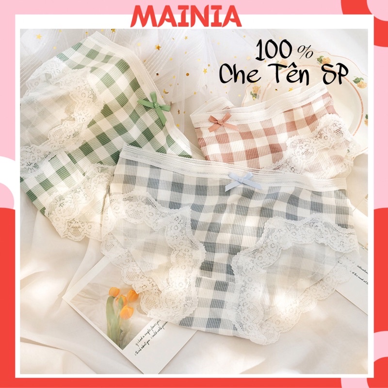Quần Lót Cotton Viền Ren Hoạ Tiết Kẻ Caro Dễ Thương Nhiều Màu Chíp Nữ Cao Cấp Mainia Shop