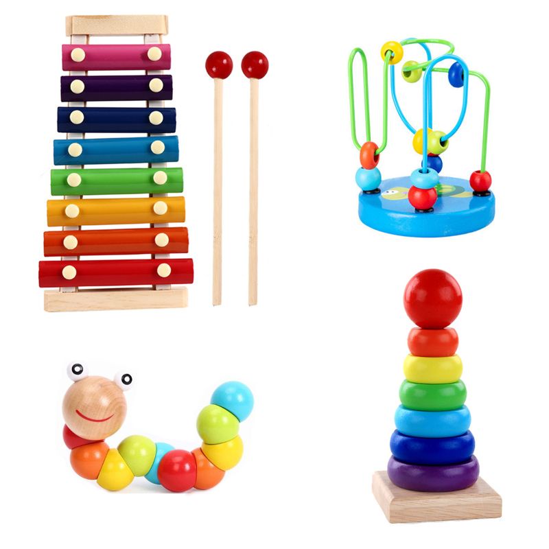 Đồ chơi trẻ em xếp hình bằng gỗ nhiều màu sắc giáo dục sớm cho bé