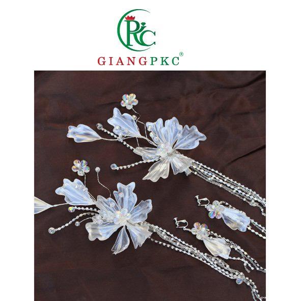 Cài tóc cô dâu hoa ánh bạc pha lê cao cấp Giangpkc 10-2022 SP2221928   Phụ kiện cưới Giang