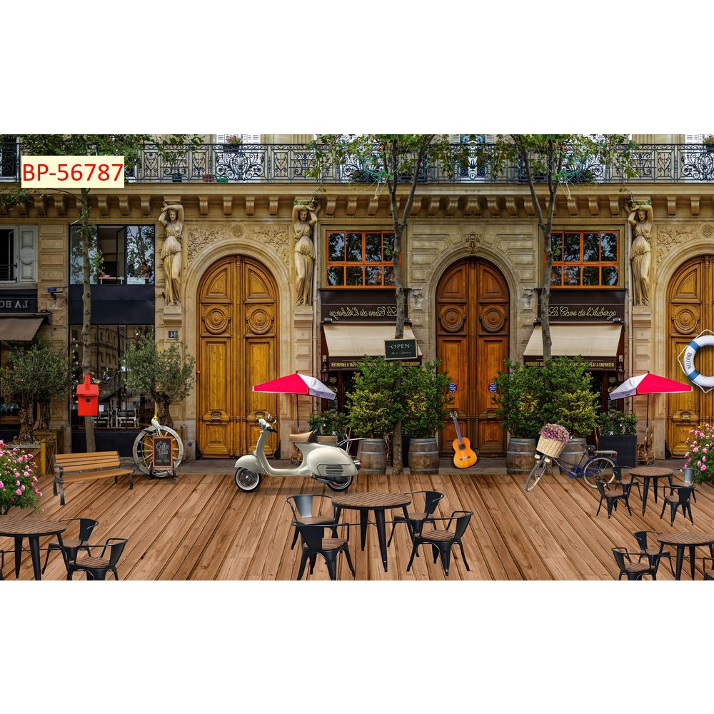 Tranh dán tường Quán Cafe, Trà Sữa, Trang Trí Cửa Hàng 3D tặng keo và dụng cụ dán