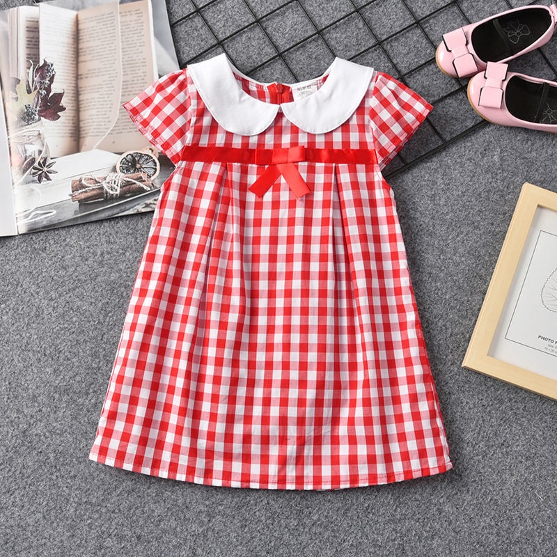 1 Đầm Công Chúa Burberry Tay Ngắn Có Cổ Thời Trang Mùa Hè Hàn Quốc Cho Bé Gái