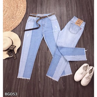 (Size lớn 30-35) Quần baggy jean rách đắp 2 màu cá tính lưng cao size đại