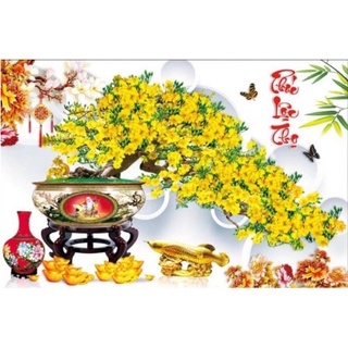 Tranh thêu chữ thập hoa mai , phúc lộc thọ mn0233 - tranh chưa thêu