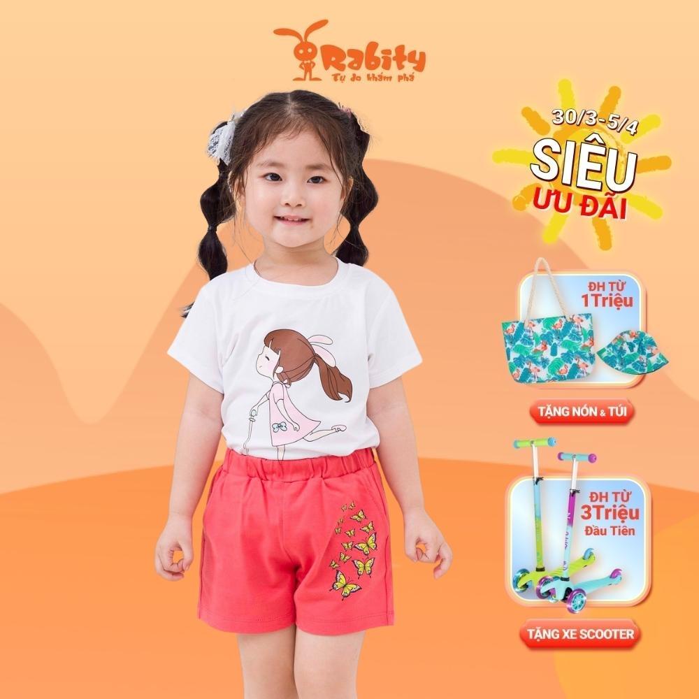 Áo thun bé gái ngắn tay RABITY cotton hình cô gái 91065.91052