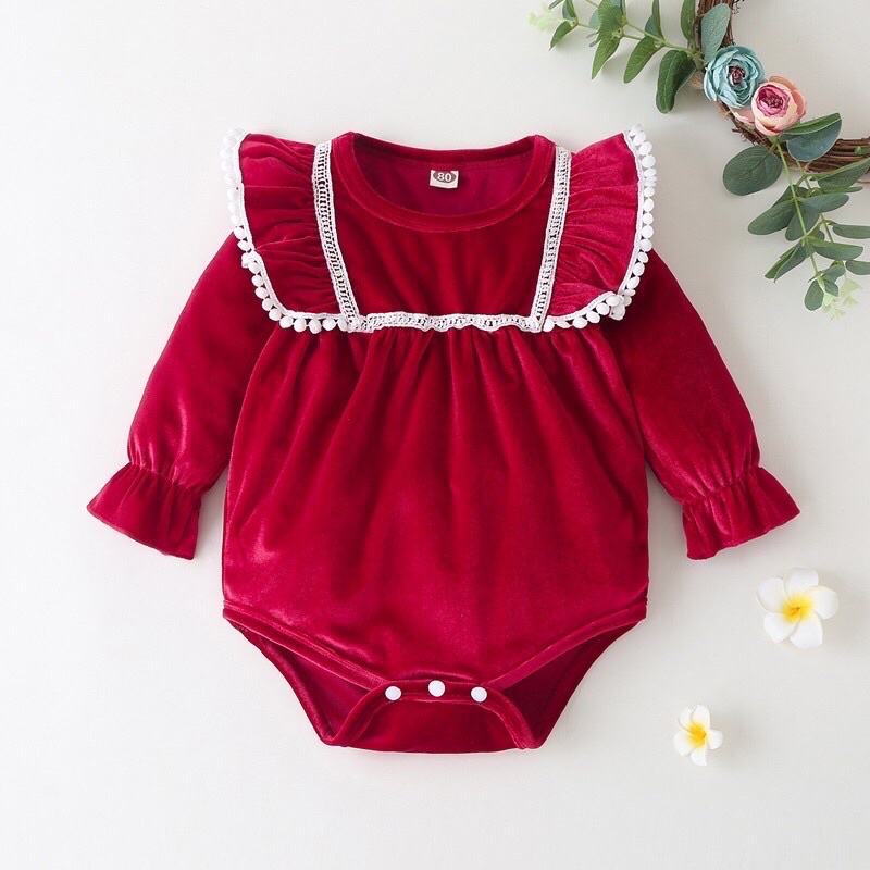 Tổng hợp body nhung đỏ cho bé