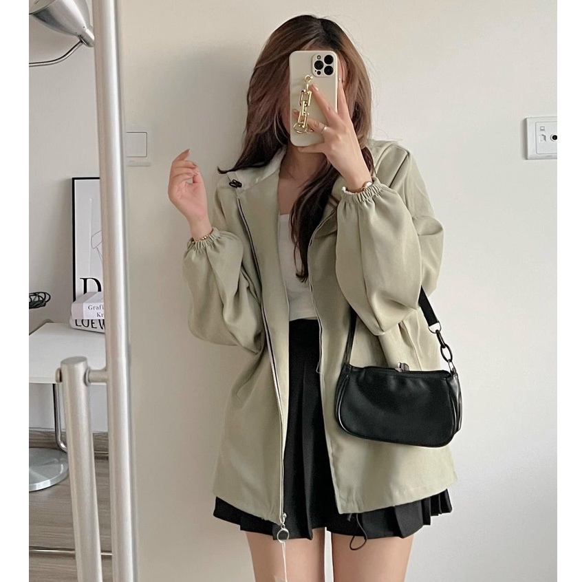 Áo khoác nữ nhung lì 2 lớp form rộng có mũ tay bồng nhiều màu basic, Áo khoác nữ nhung tăm, gân dáng Oversize from rộng