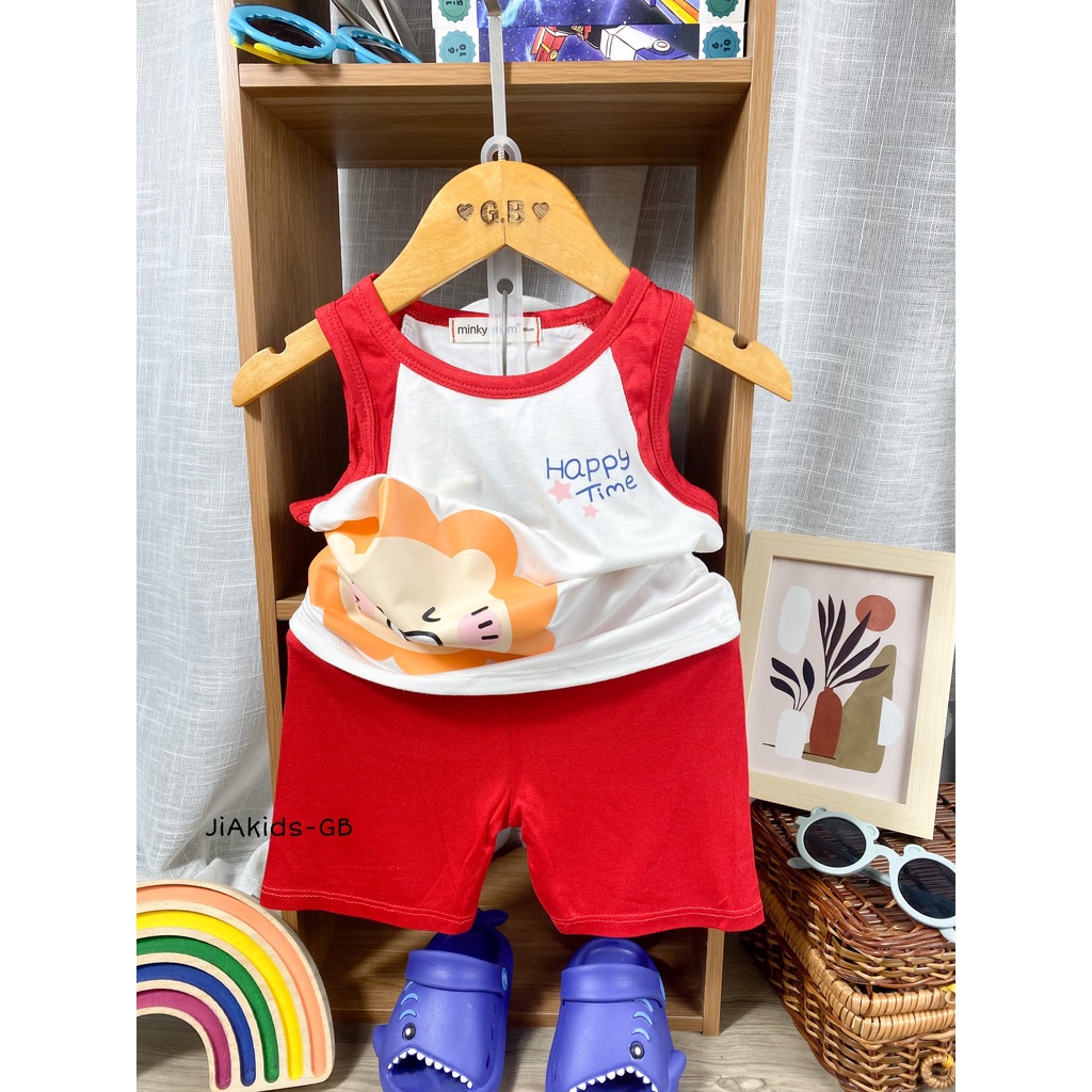 [Bé:6-27kg] Bộ Quần Áo Ba Lỗ Minky Mom, Vải Thun Lạnh Thoáng Mát In Hình Mặt Thú Sinh Động  - Mã:BL-IN29