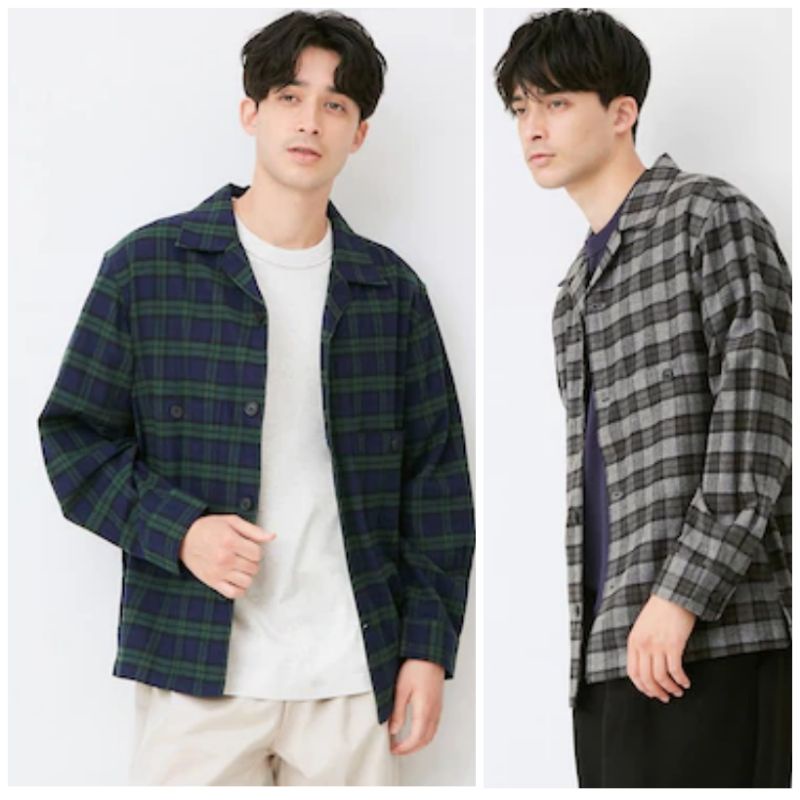 Áo sơ mi nam dài tay cổ bẻ kẻ caro dòng flannel thời trang của GU - Nhật