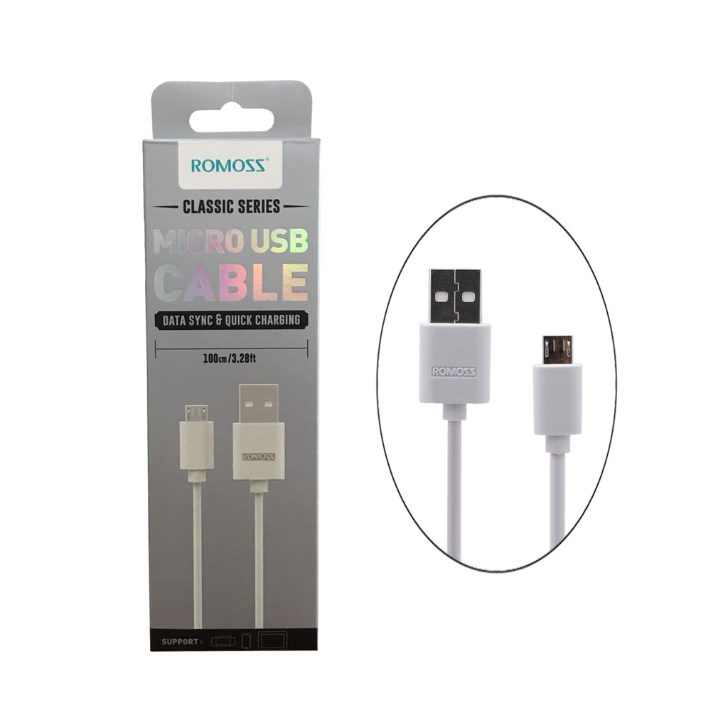 Cáp sạc nhanh micro USB Romoss CB05 thường bản tròn dài 1m - Hãng phân phối chính thức