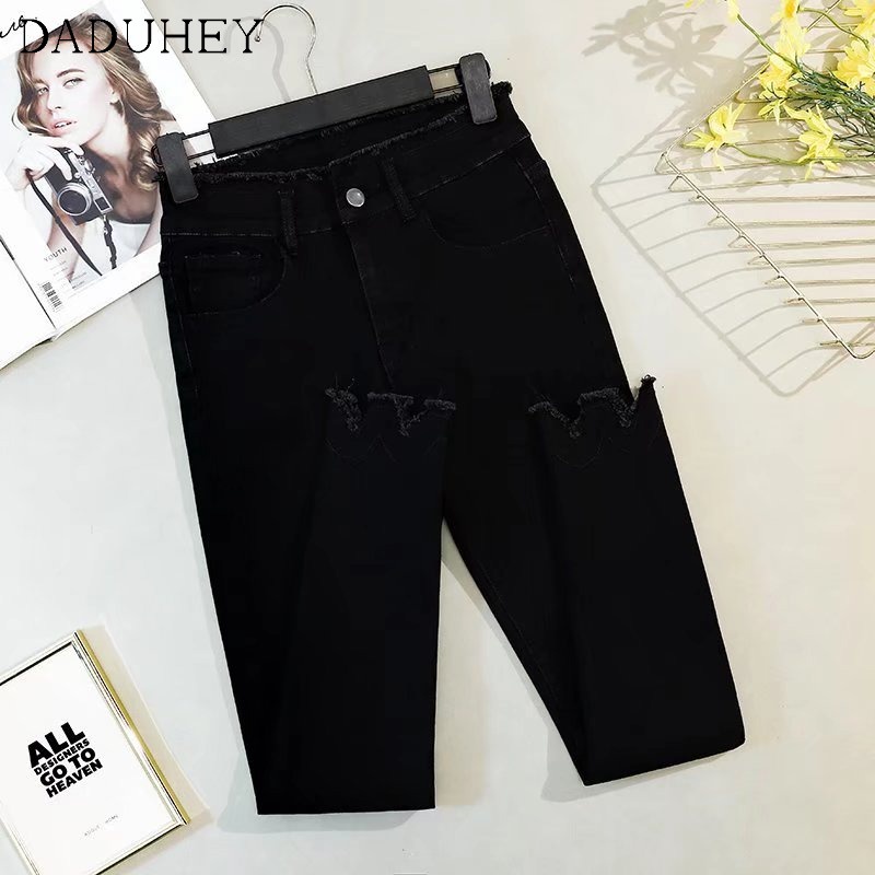 Daduhey Quần jean ôm dáng lưng cao thời trang cá tính cho nữ