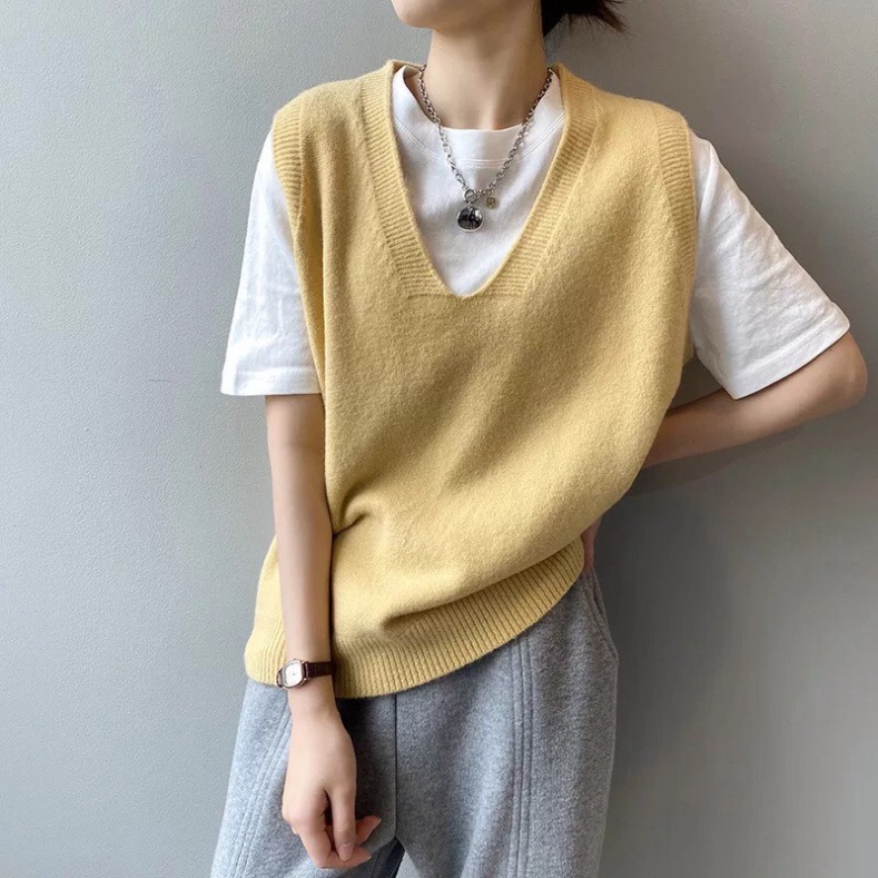 Áo len gile nữ basic hàng đẹp cổ V chất len mỏng mặc 4 mùa hàng quảng châu ONE UNISEX