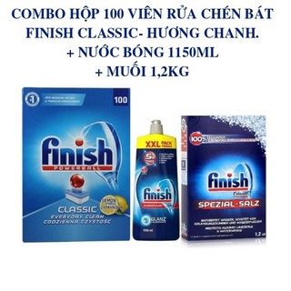Combo viên rửa finish 100 + muối finish 1,2kg + nước làm bóng finish 1150ml dùng cho máy rửa bát