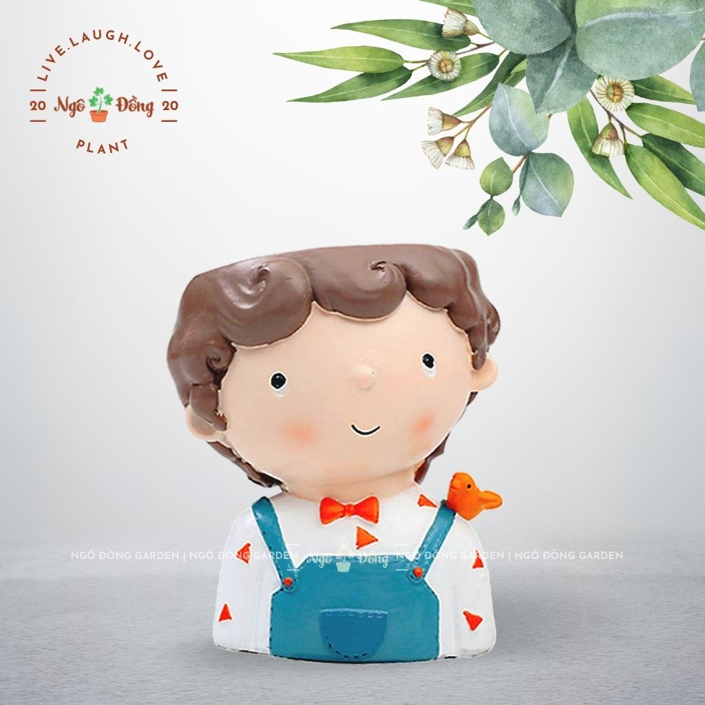 Chậu Cảnh Trồng Sen Đá Mini Hình Chàng Trai, Bình Hoa Để Bàn Đẹp Decor Trang Trí, Quà Tặng Dễ Thương