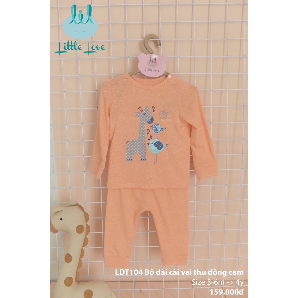 Bộ quần áo dài tay cài vai thu đông mỏng cho trẻ từ 3m đến 4y little love (LDT104)