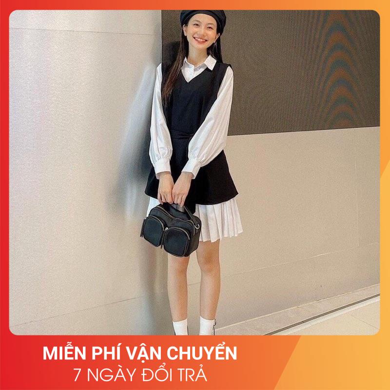 [Video/Ảnh thật] Set bộ váy vintage sơ mi 2 món 24APRIL 🌸 Sơ mi váy chất lụa hàn kèm đai 🌸Bộ đồ nữ váy vintage 🌸 | BigBuy360 - bigbuy360.vn