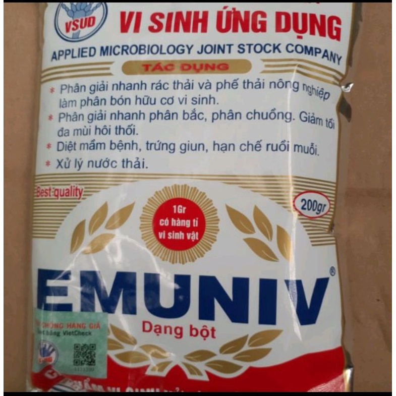 Chế phẩm Men vi sinh EMUNIV ủ rác, phân hữu cơ, xử lý mùi hôi trọng lượng 200gam