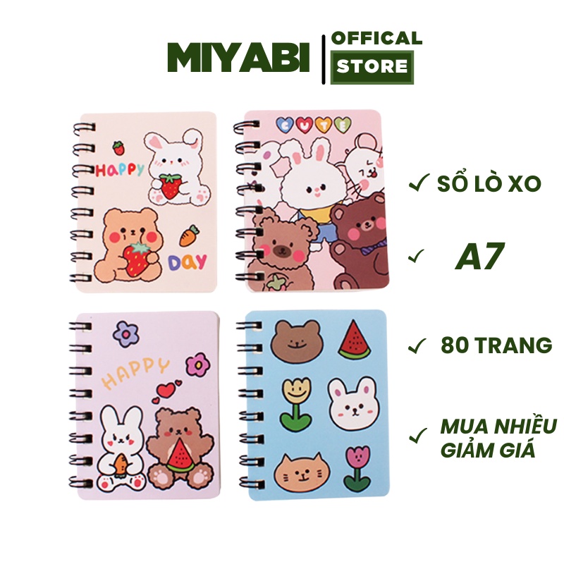 Sổ lò xo mini A7 - 80 trang - cute - sổ lò xo cute dành cho học sinh – giao ngẫu nhiên - MIYABI STORE