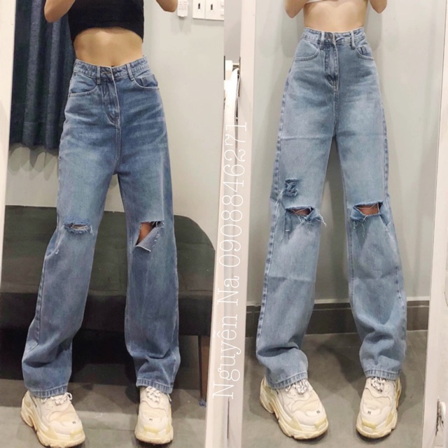 [Mã 44FASHIONSALE492 giảm 10K đơn 50K] QUẦN JEANS DÁNG SIÊU DÀI RÁCH DÁNG XUÔNG- [hình thật