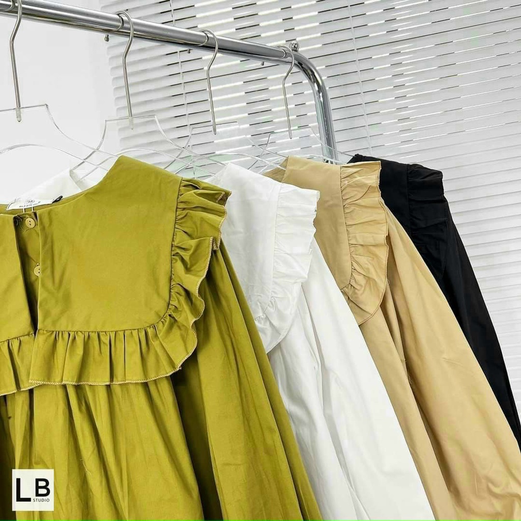 Áo Sơ mi Cổ Bèo Tay Phồng  phong cách tiểu thư,  bánh bèo, dáng babydoll 4 màu đen, trắng, xanh,nâu