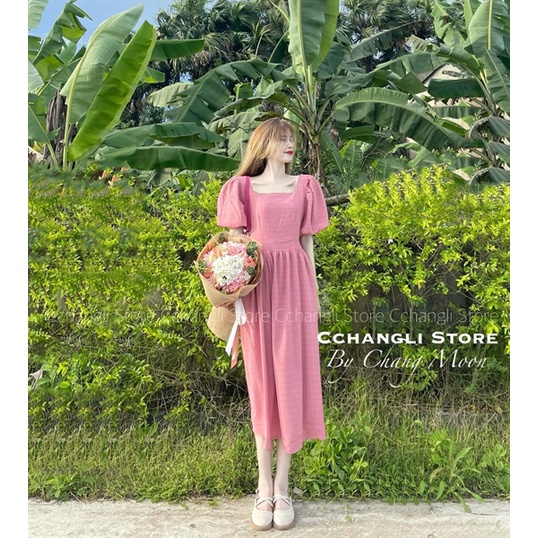 Váy thiết kế nữ cổ vuông tay bồng dáng dài thanh lịch nữ tínhI Trần Hân shop  3006952