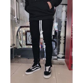 Quần jeans nam đen zipper trơn và rách gối skinny xịn đẹp