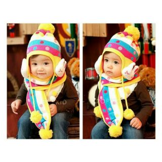Set Nón len khăn len hình thỏ đáng yêu cho bé