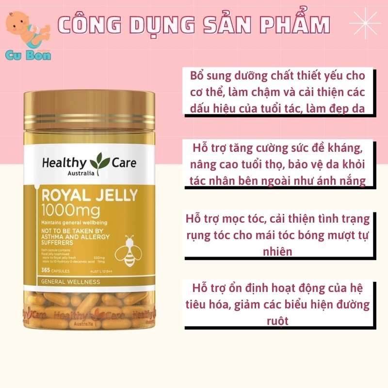 sữa ong chúa úc Healthy Care Royal Jelly 1000 365 viên