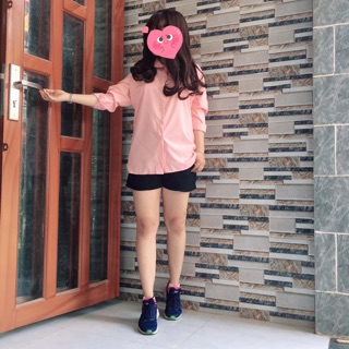 Áo Sơ mi oversize tay dài hồng dâu