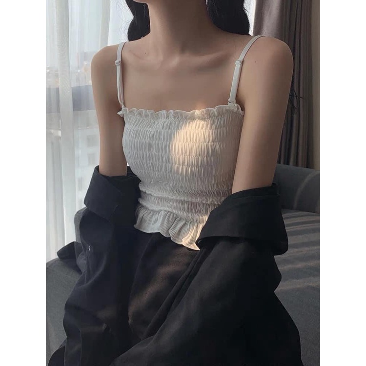 Áo Bra Nữ Nhún Dáng Lửng Siêu Hot - Áo 2 dây ngang ngực Croptop cotton 2 lớp , thun ống ôm body dây