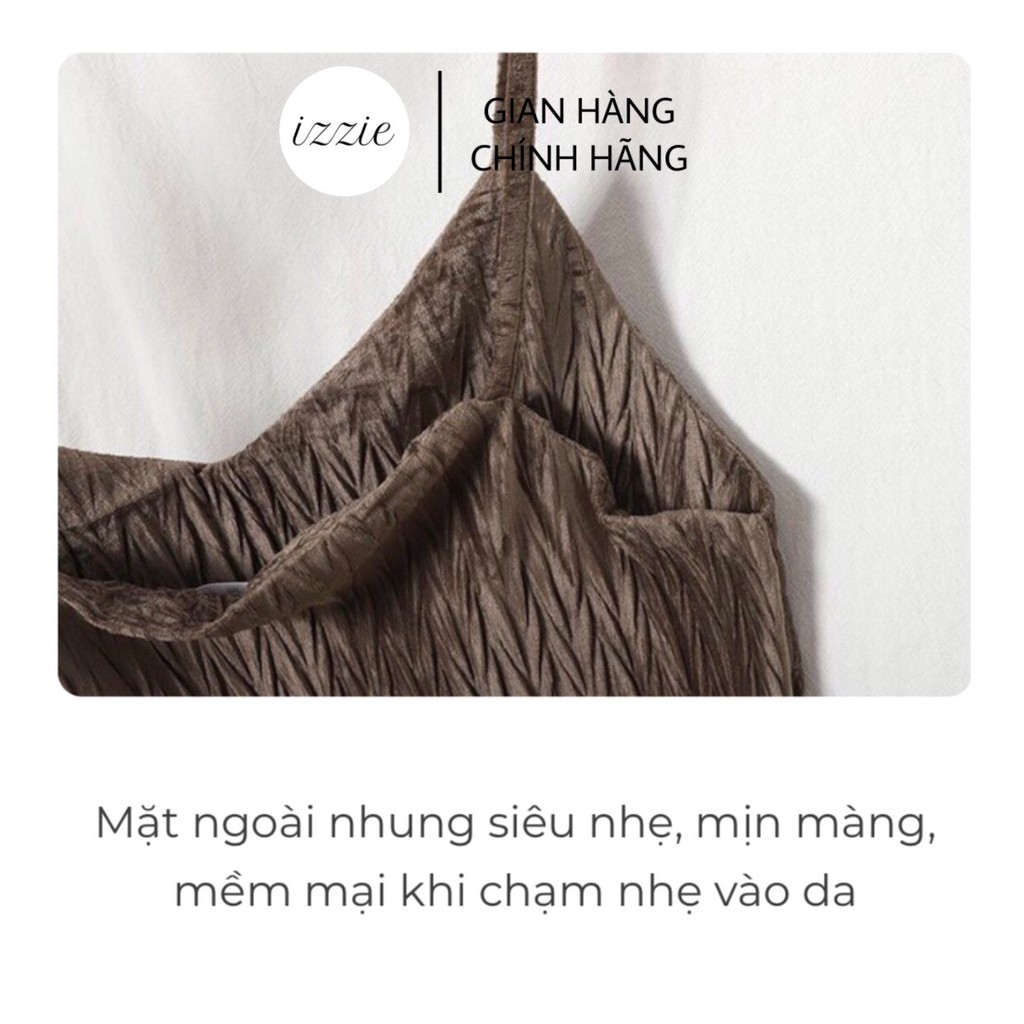 Váy đầm 2 dây Izzie cổ V nhung hàn mềm mịn V255, dáng chữ A, thoải mái, sang trọng, quyến rũ, form dưới 60kg | BigBuy360 - bigbuy360.vn