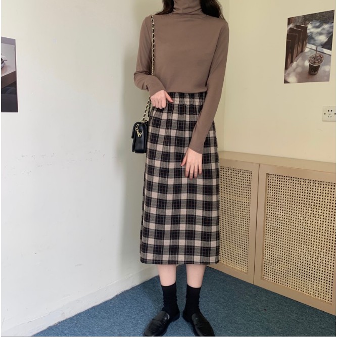 Chân váy dài, chân váy dạ kẻ caro 2 màu đen nâu Quảng Châu CV12 | BigBuy360 - bigbuy360.vn