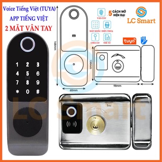 Khóa cổng VÂN TAY 2 MẶT LC-KC01 DÙNG APP TUYA/TTLOCK, mở bằng:từ xa bằng điện thoại, vân tay, mã số, thẻ từ, chìa cơ