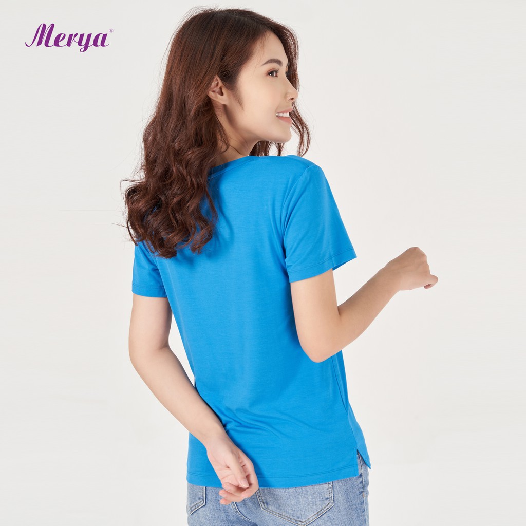 Áo thun sợi tre cổ tim nữ Merya TSB0821 thoáng mát, mềm mại