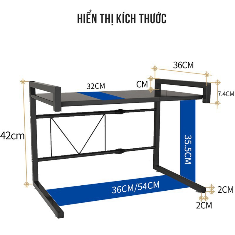 Kệ lò vi sóng 2 tầng tự thay đổi kích thước để được lò nướng lên trên tầng 2 tiết kiệm diện tích bếp