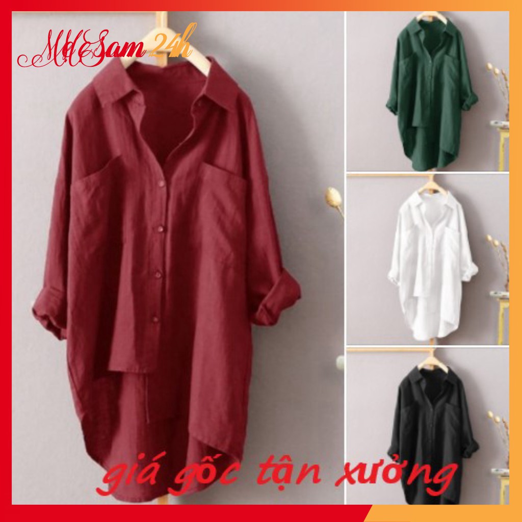 Áo sơ mi nữ dài tay kiểu tà lệch, chất liệu Đũi, form rộng rãi, trẻ trung, năng động, sang chảnh | BigBuy360 - bigbuy360.vn