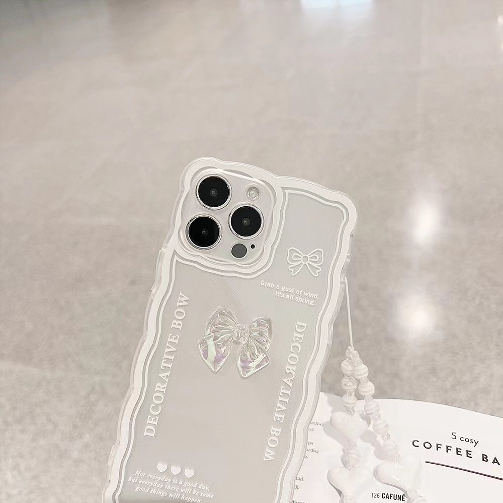 Ốp Điện Thoại tpu Mềm Có Dây Đeo Dạng Gợn Sóng Đính Nơ Cho Iphone 14proamx 12 pro max 11 pro max xs max xr x 13promax