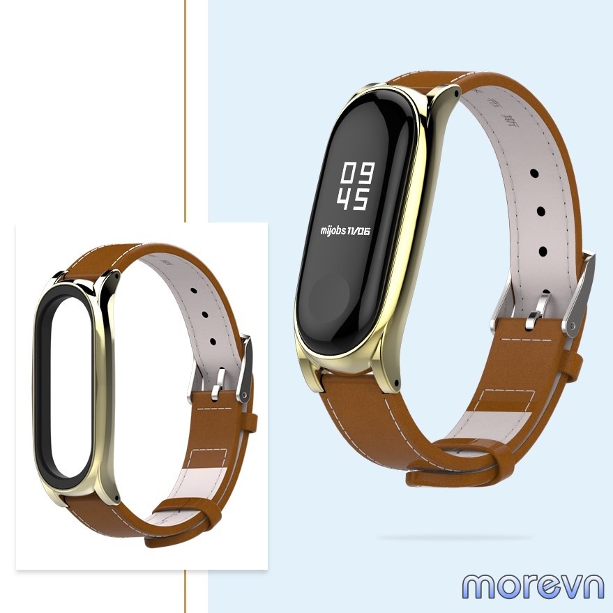 Dây đeo da bò viền cong CS Mi band 4, mi band 3 chính hãng Mijobs